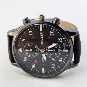 Men's Watch Black Dial 42MM Black Case Black Leather Bands